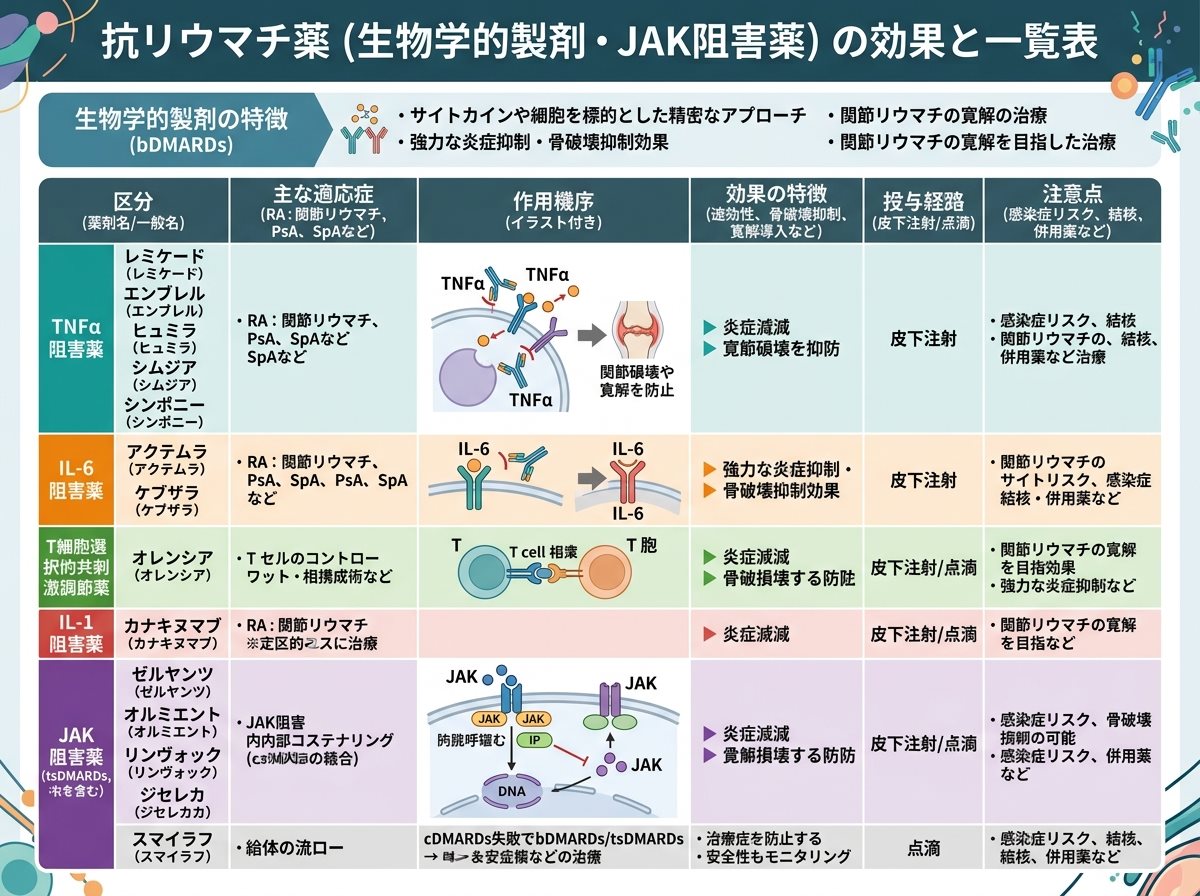抗リウマチ薬生物学的製剤の効果と一覧表