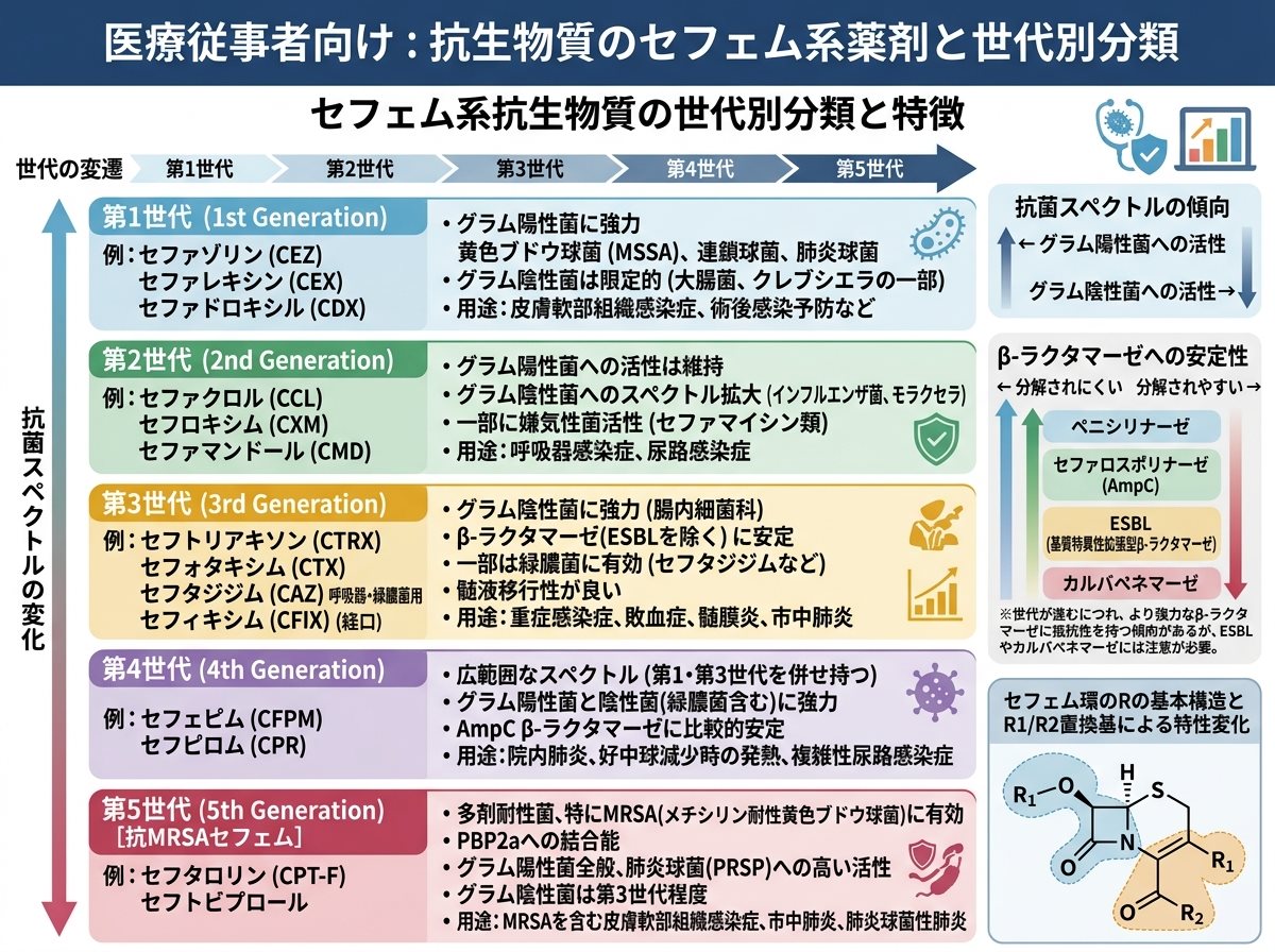 抗生物質のセフェム系薬剤と世代別分類