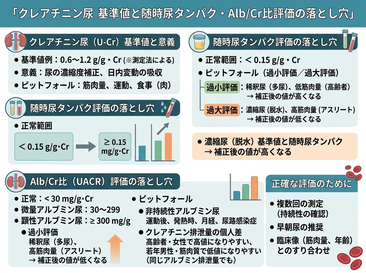 クレアチニン尿 基準値と随時尿タンパク・Alb/Cr比評価の落とし穴