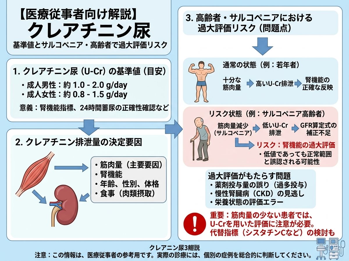 クレアチニン尿 基準値とサルコペニア・高齢者での過大評価リスク