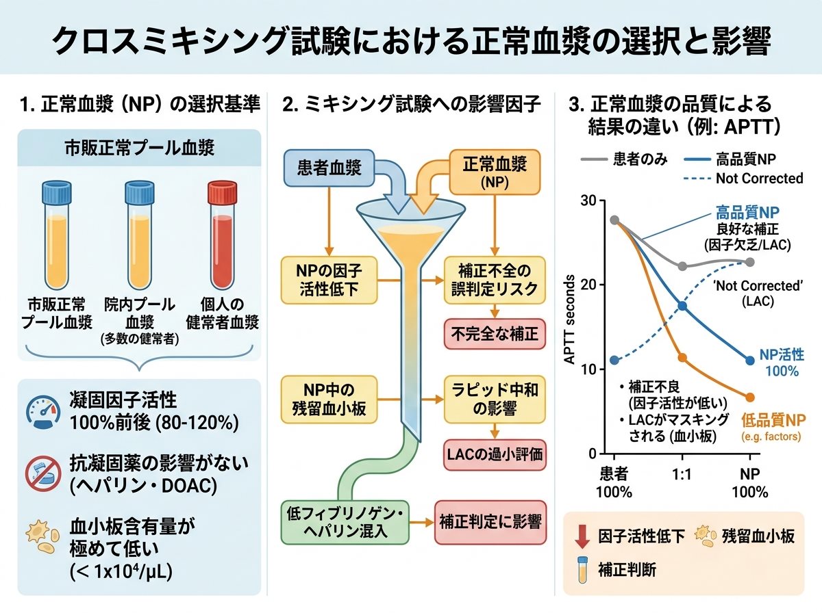 クロスミキシング試験における正常血漿の選択と影響