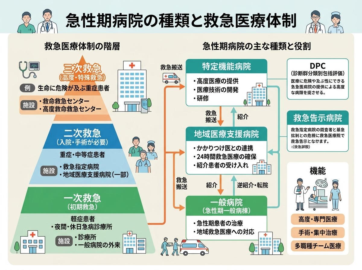 急性期病院の種類と救急医療体制