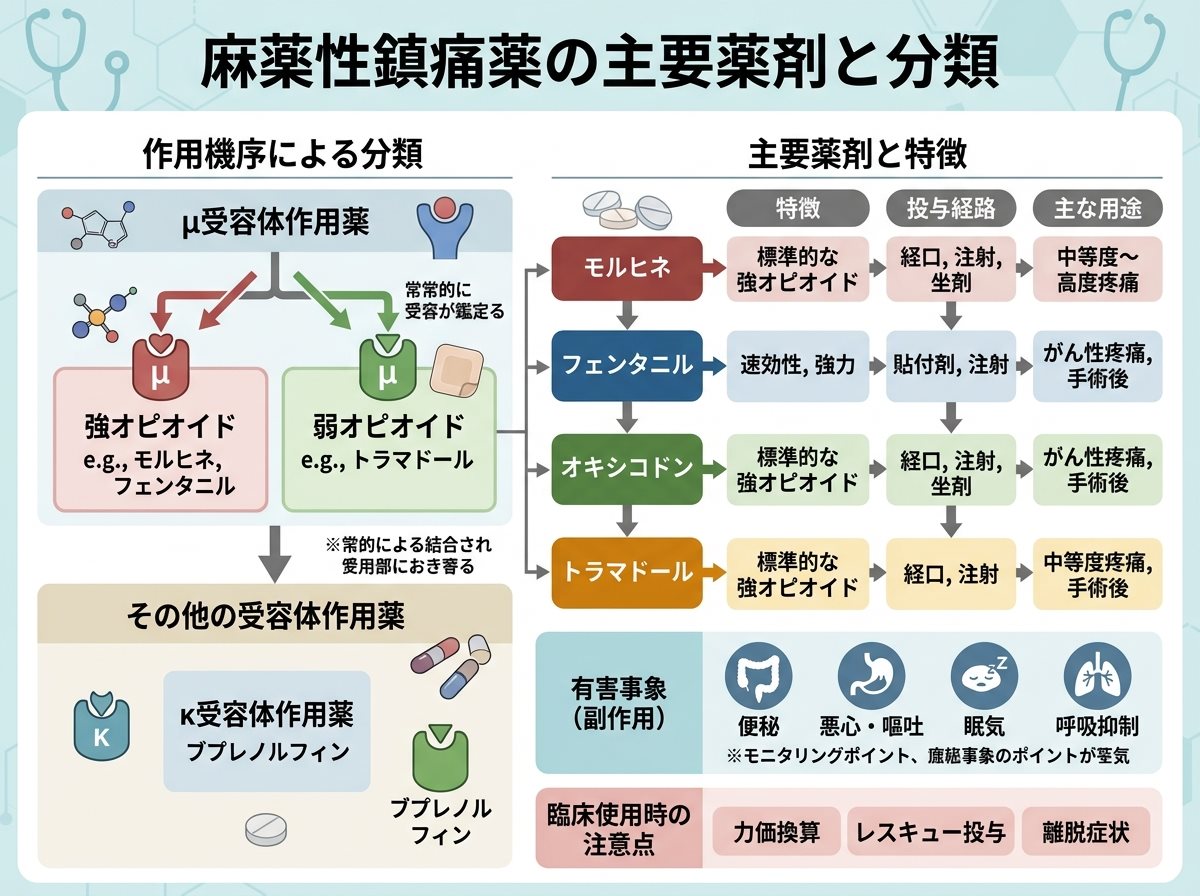 麻薬性鎮痛薬の主要薬剤と分類