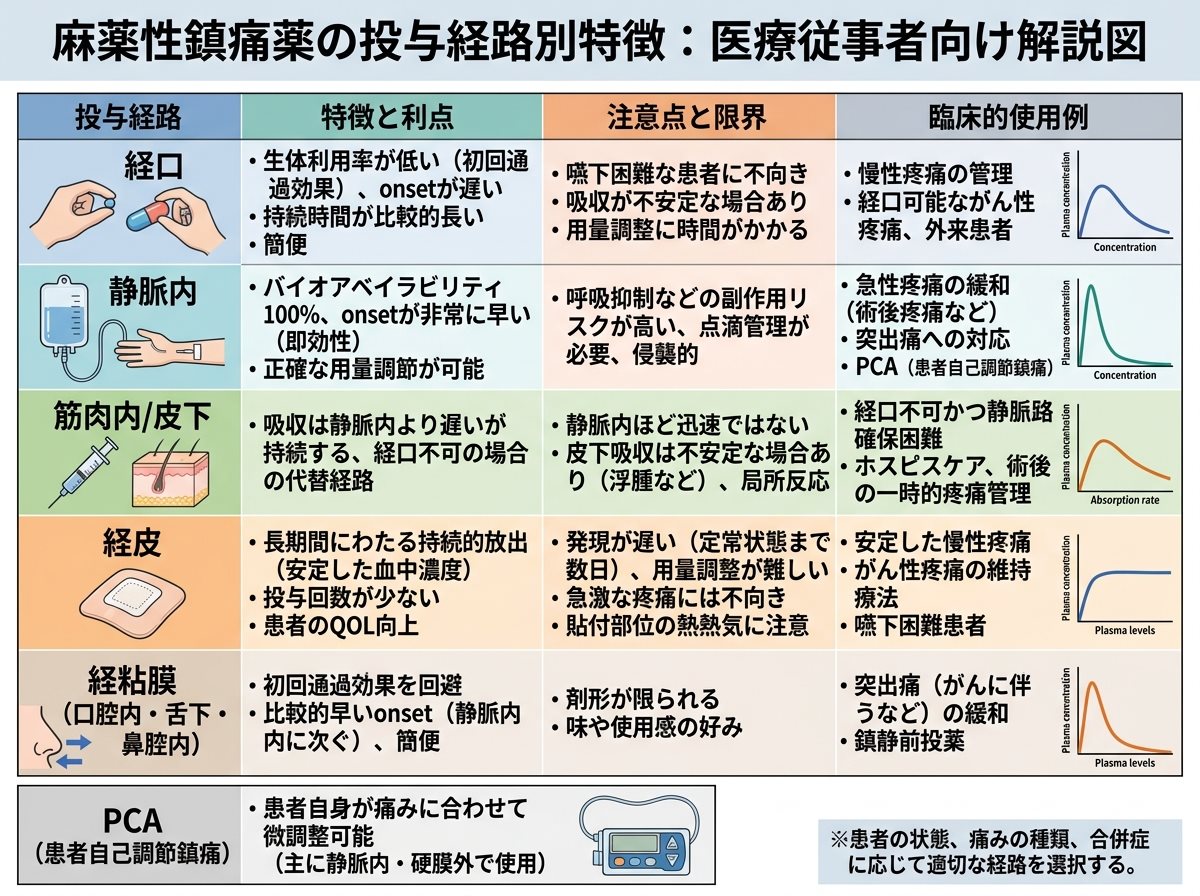麻薬性鎮痛薬の投与経路別特徴