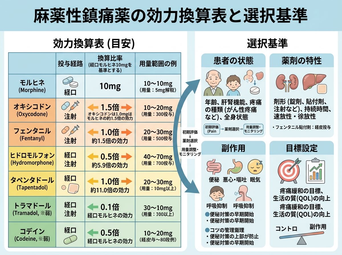 麻薬性鎮痛薬の効力換算表と選択基準