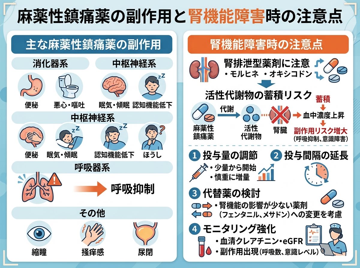 麻薬性鎮痛薬の副作用と腎機能障害時の注意点