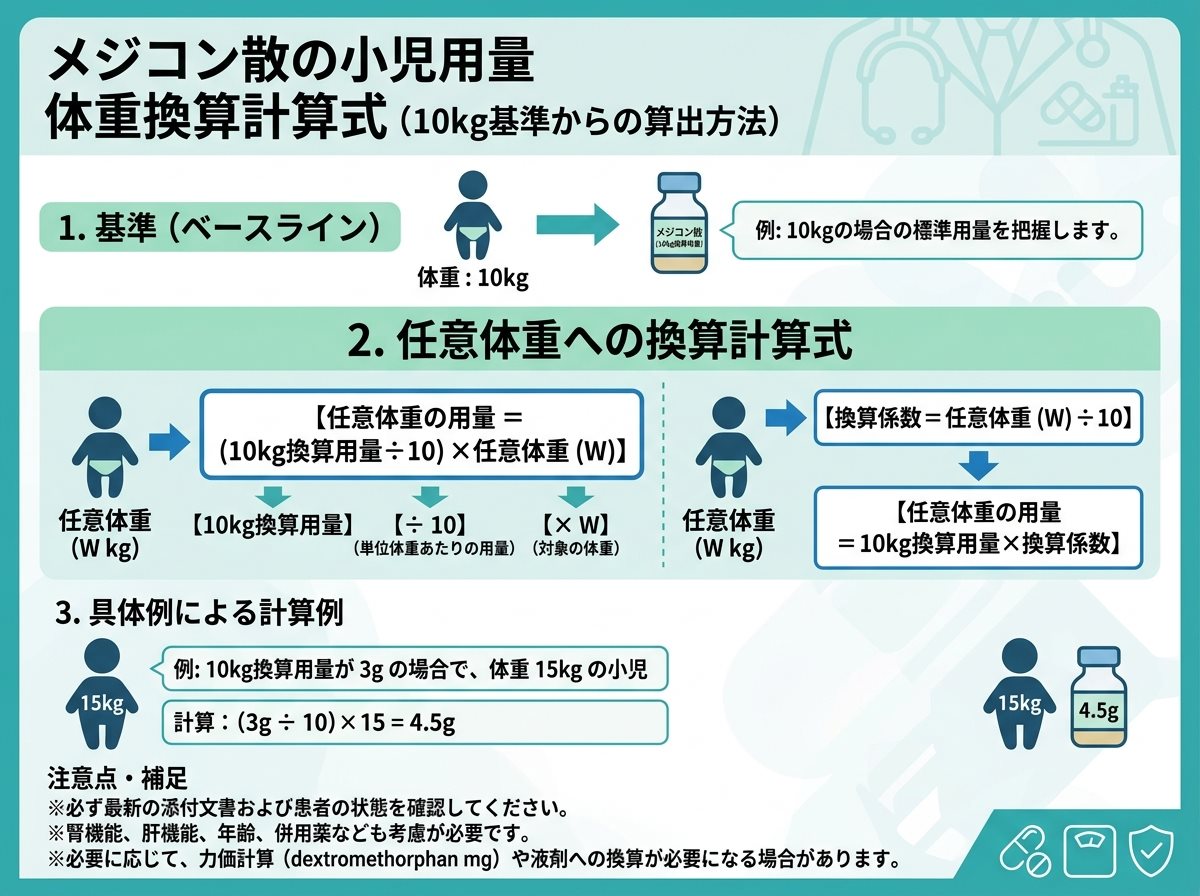 メジコン散の小児用量を体重換算する計算式（10kg換算→任意体重）
