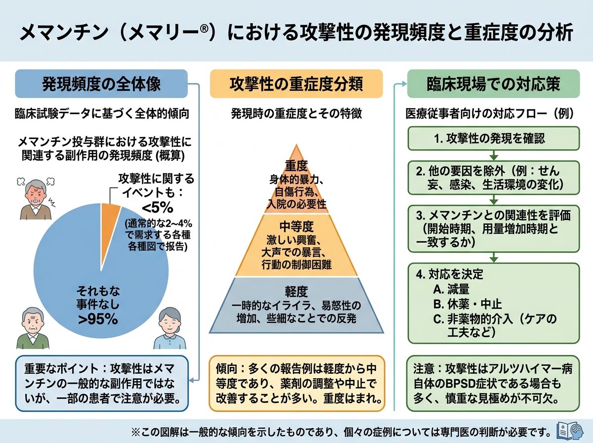 メマンチン攻撃性の発現頻度と重症度