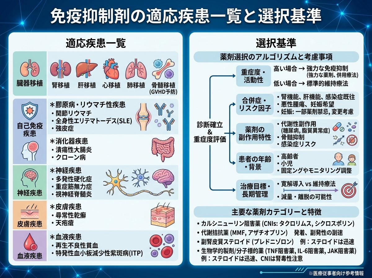 免疫抑制剤の適応疾患一覧と選択基準