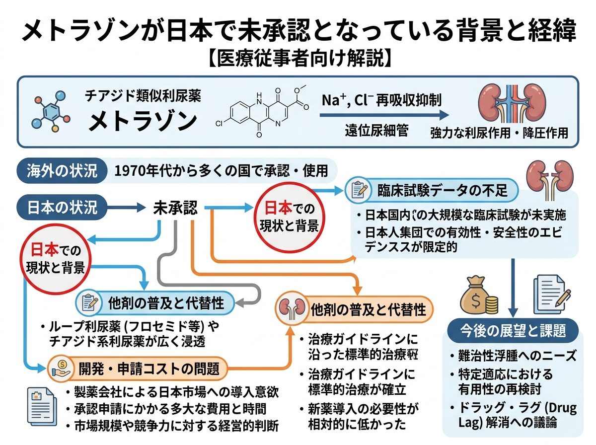 メトラゾンが日本で未承認となっている背景と経緯