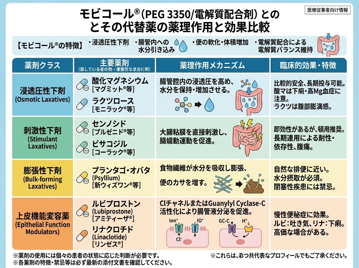 モビコール代替薬の薬理作用と効果比較