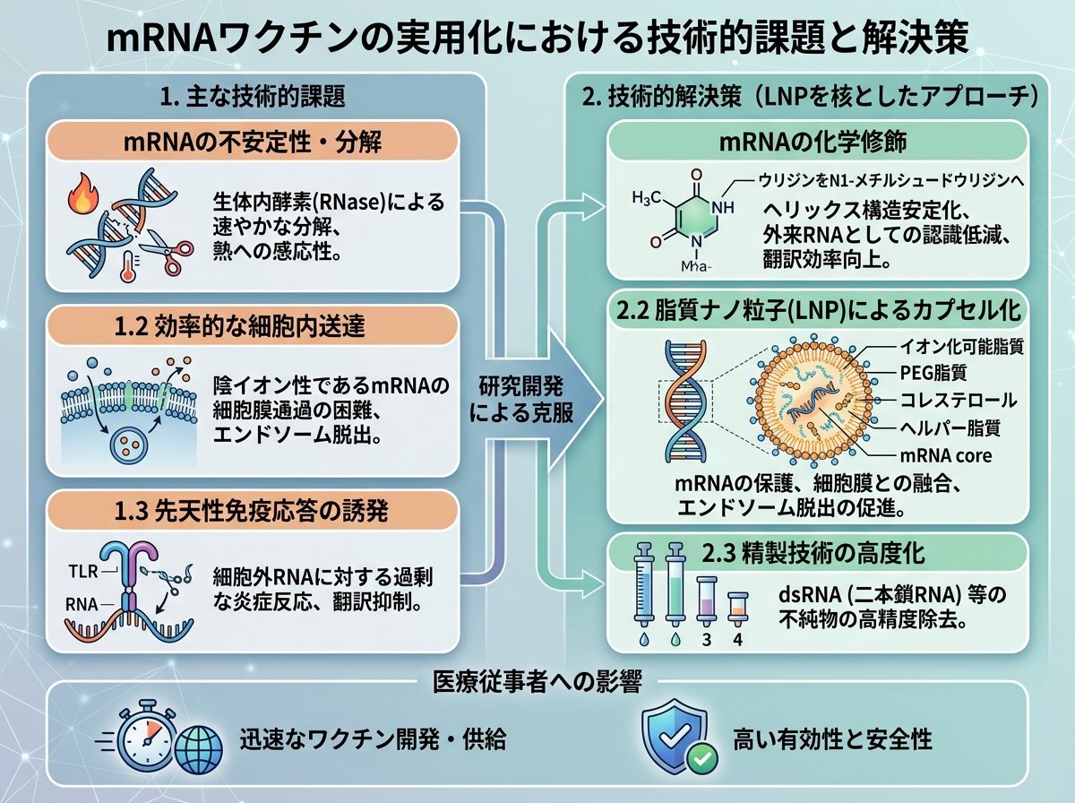 mRNAワクチンの実用化における技術的課題と解決策