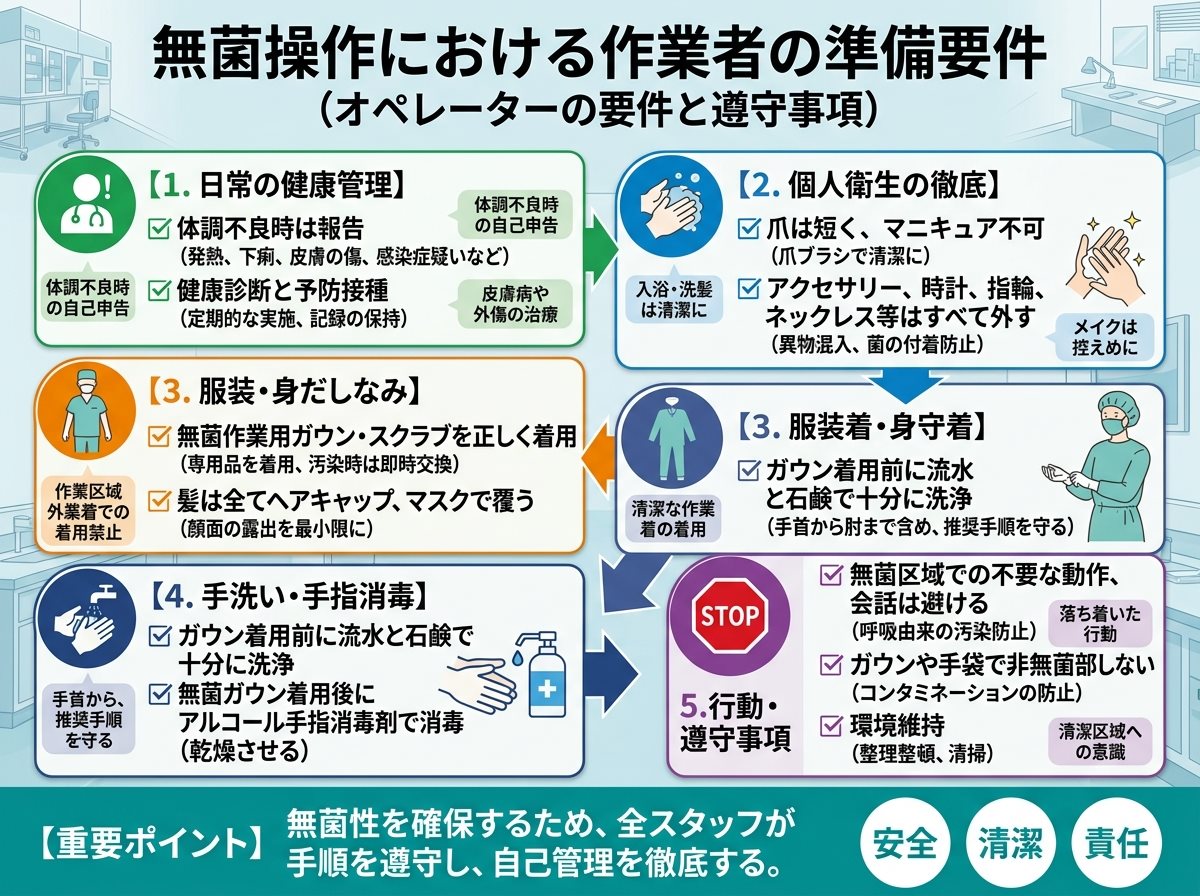 無菌操作における作業者の準備要件