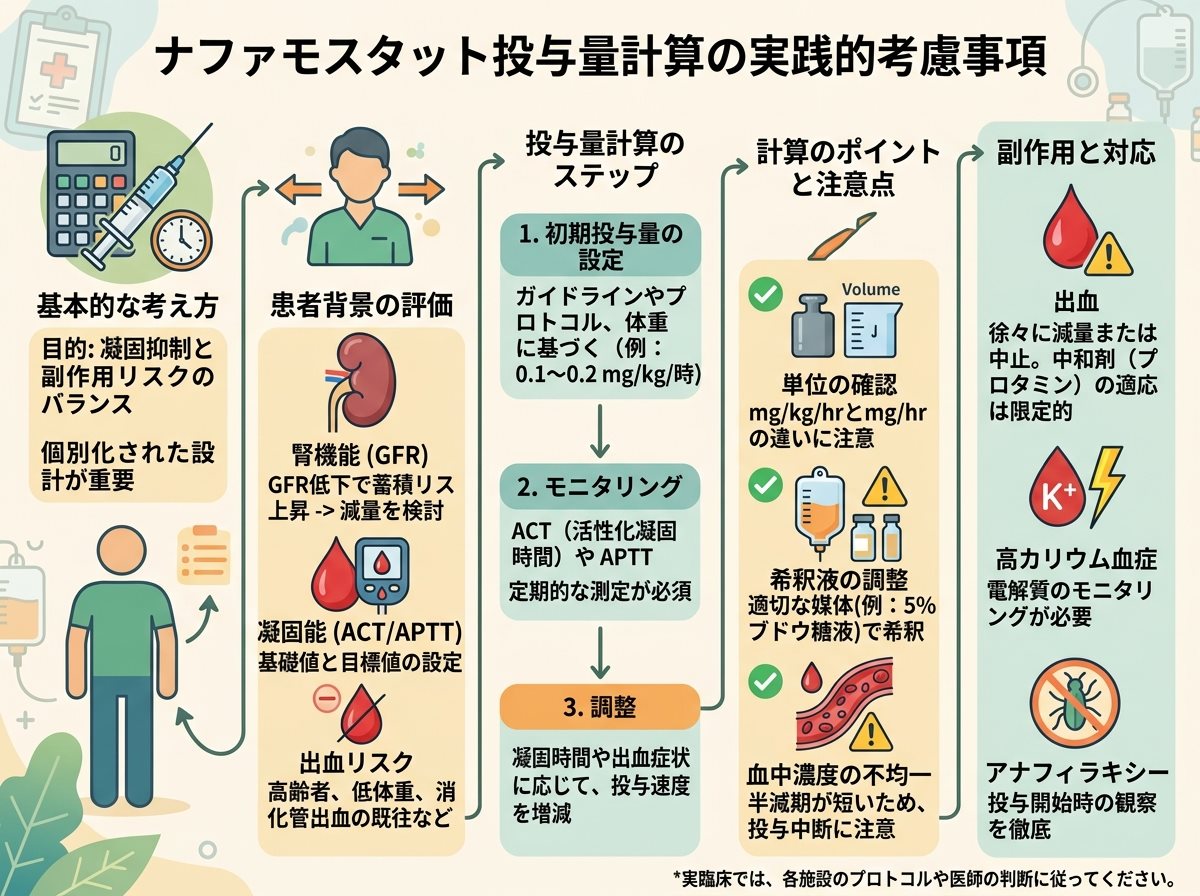 ナファモスタット投与量計算の実践的考慮事項