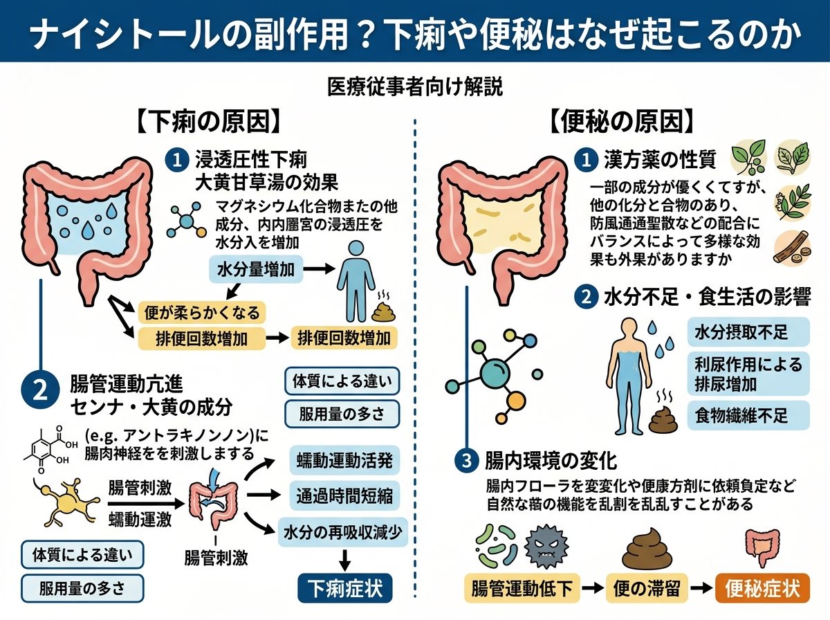 ナイシトールの副作用？下痢や便秘はなぜ起こるのか