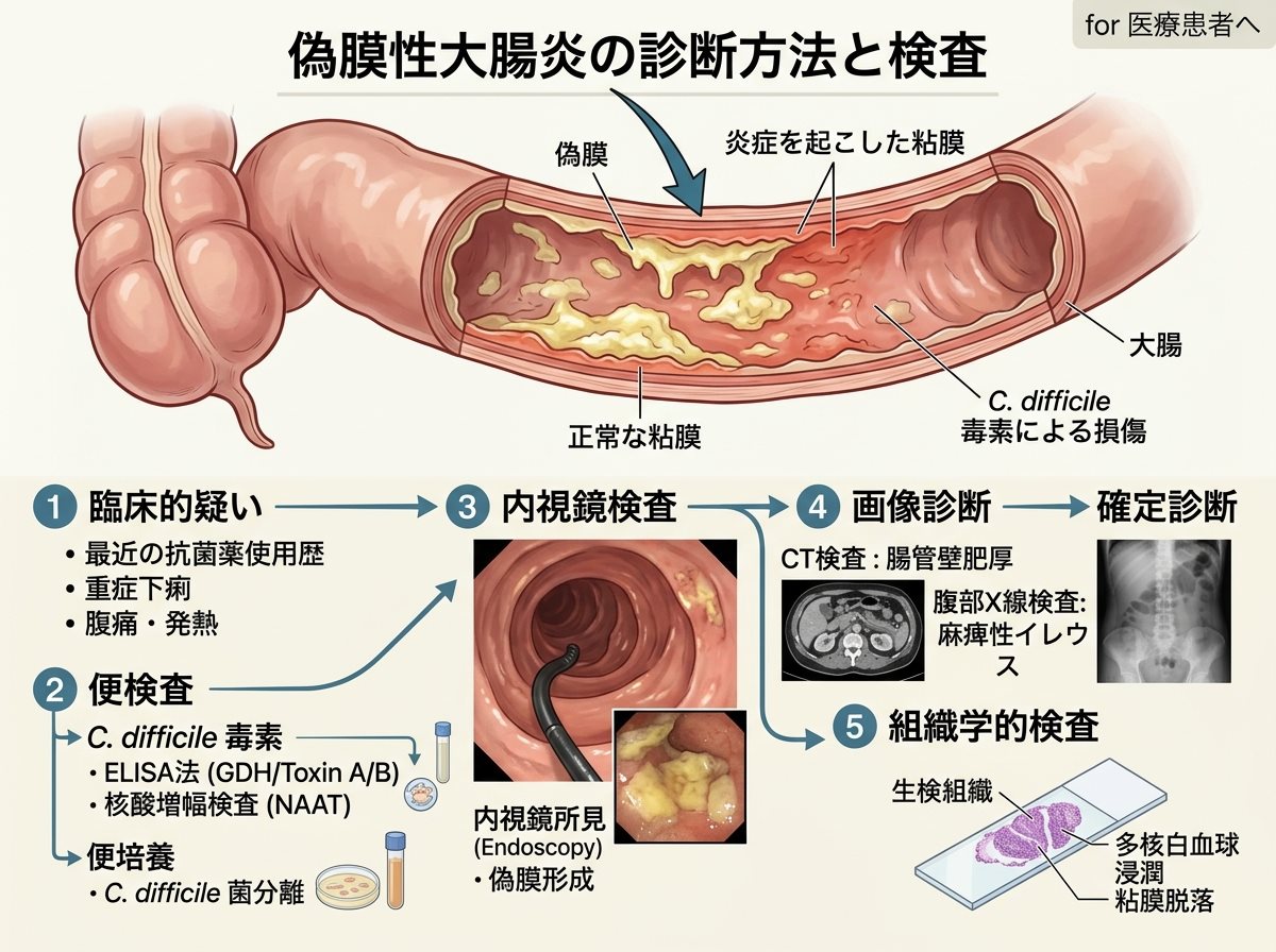 偽膜性大腸炎の診断方法と検査