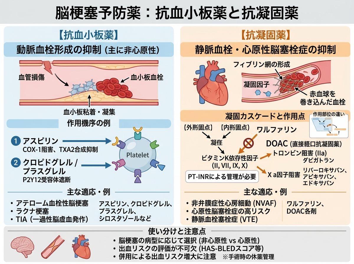 脳梗塞予防薬の抗血小板薬と抗凝固薬