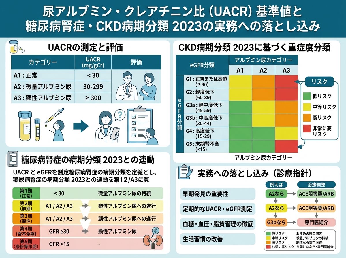 尿アルブミン クレアチニン比 基準値と糖尿病腎症・CKD病期分類2023の実務への落とし込み