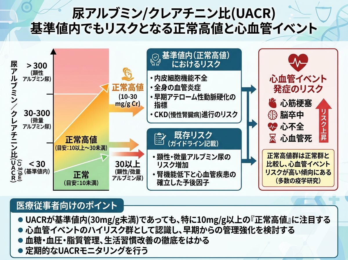 尿アルブミン クレアチニン比 基準値内でもリスクとなる正常高値と心血管イベント