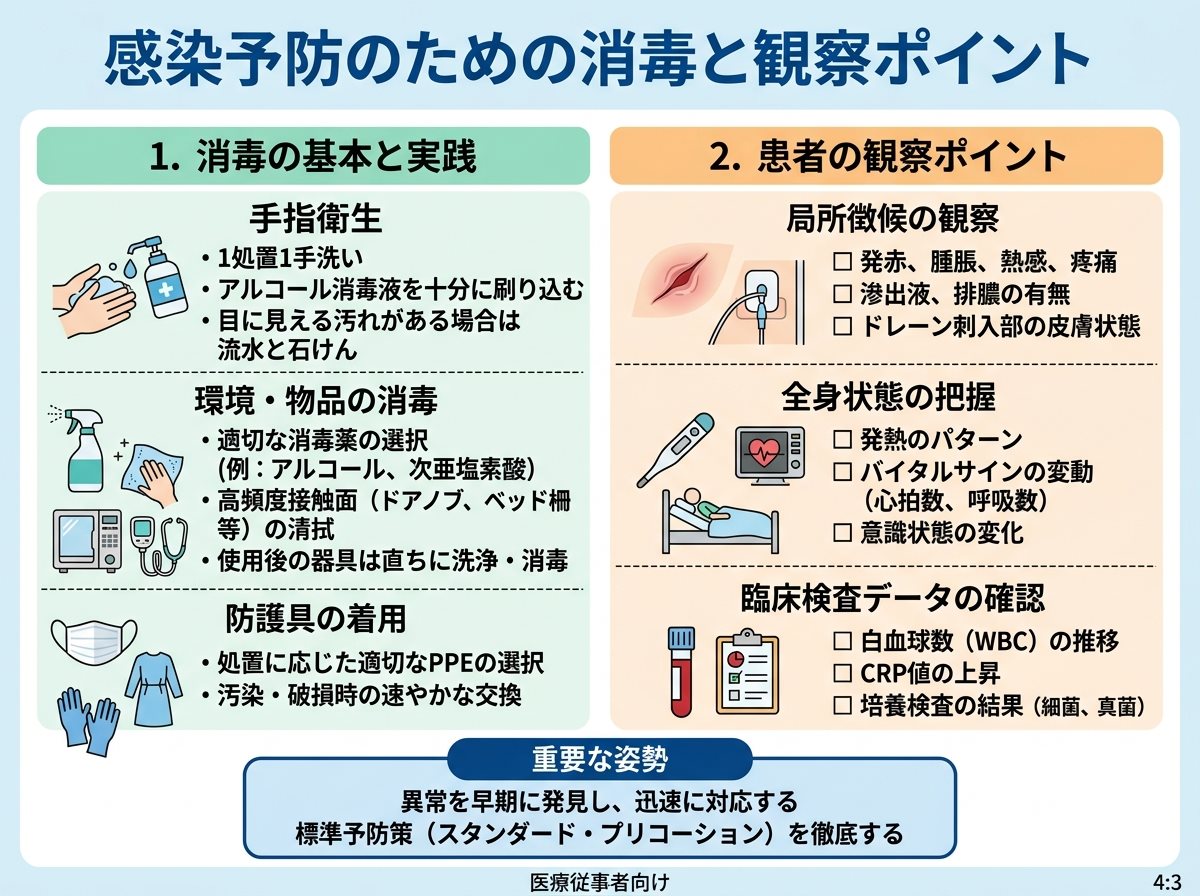 感染予防のための消毒と観察ポイント