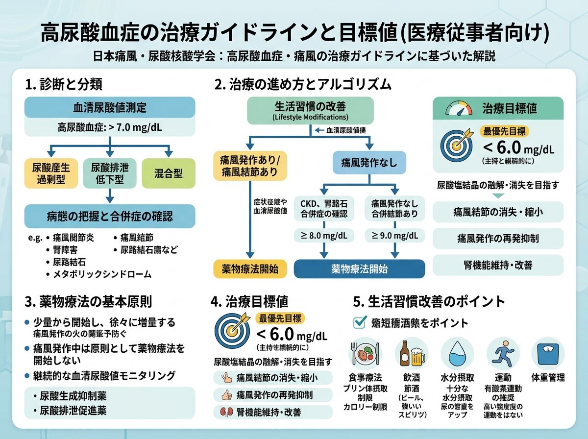 高尿酸血症の治療ガイドラインと目標値