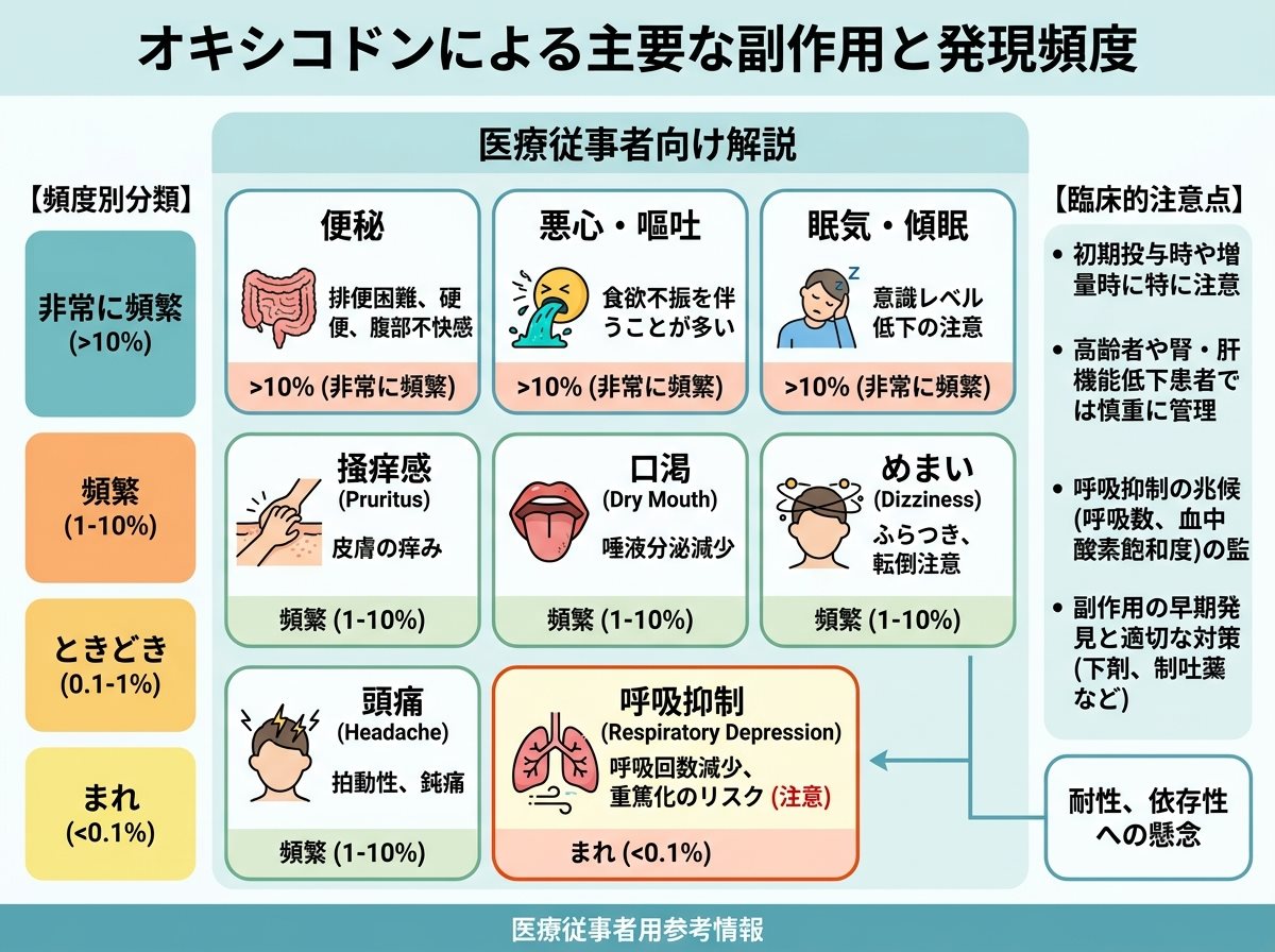 オキシコドンによる主要な副作用と発現頻度