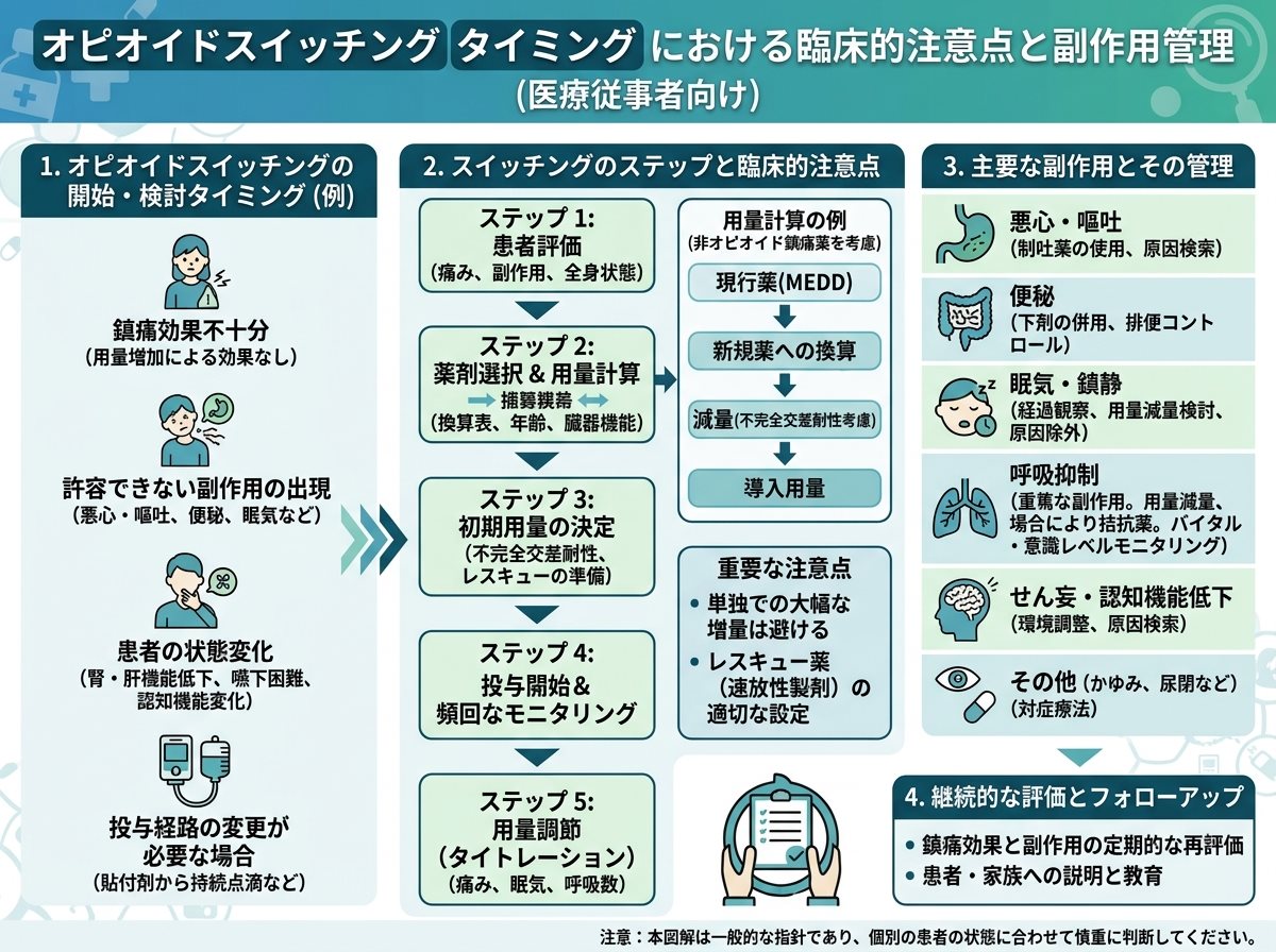 オピオイドスイッチング タイミング における臨床的注意点と副作用管理