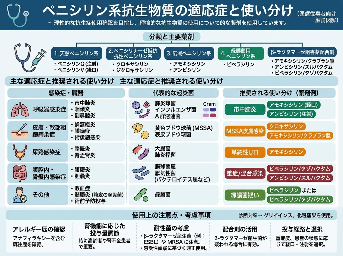 ペニシリン系抗生物質の適応症と使い分け