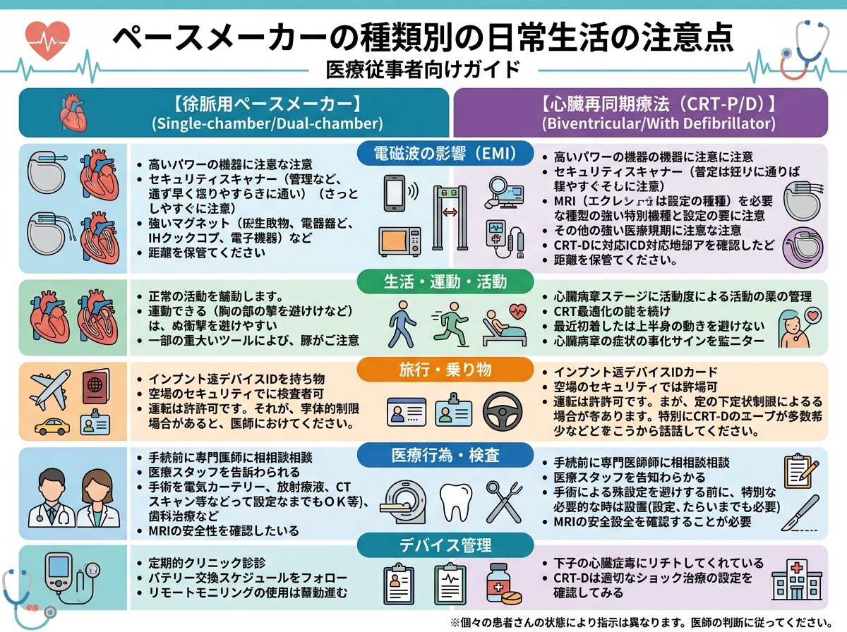 ペースメーカーの種類別の日常生活の注意点