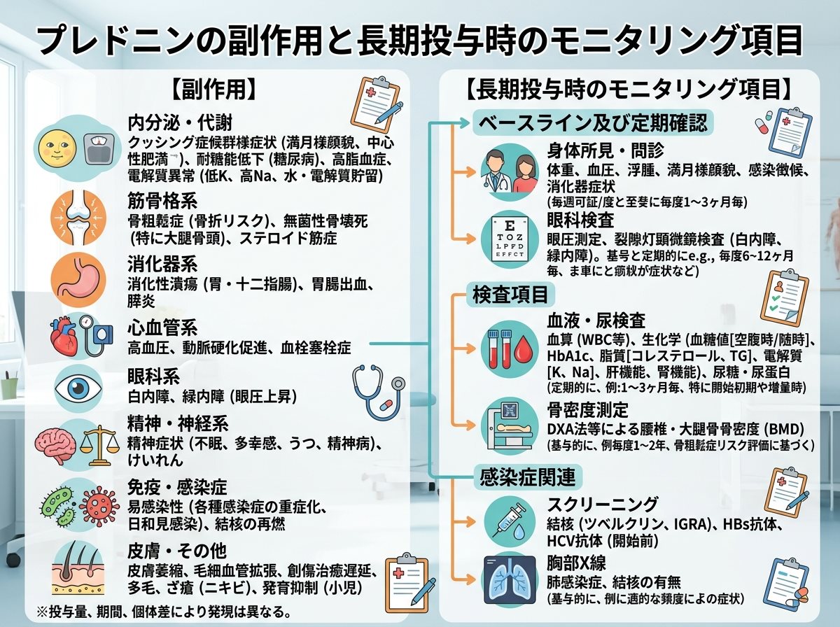 プレドニンの副作用と長期投与時のモニタリング項目