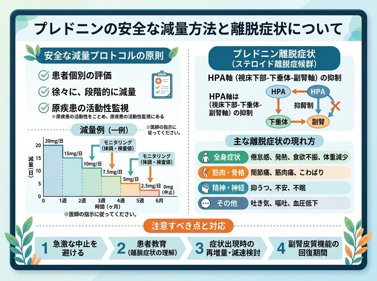 プレドニンの安全な減量方法と離脱症状について