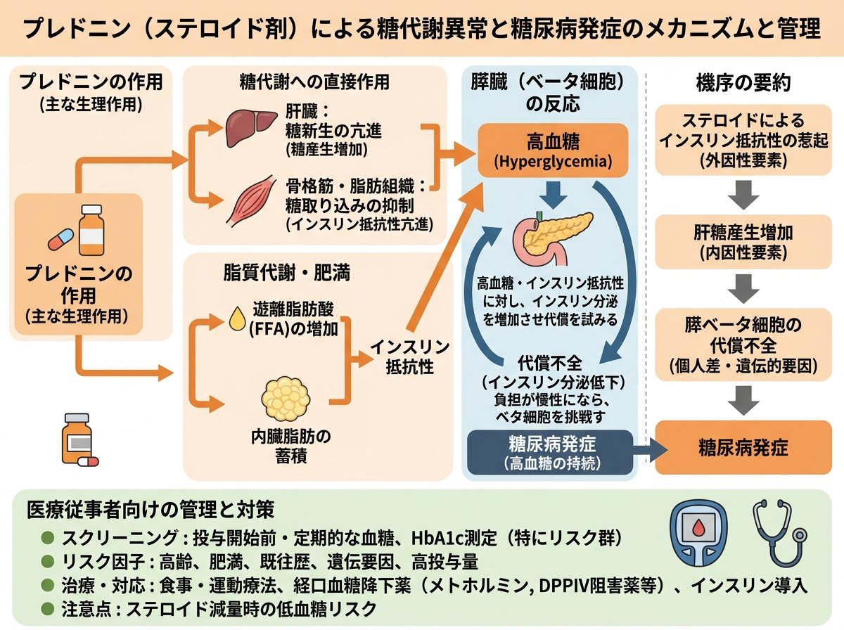 プレドニンによる糖代謝異常と糖尿病発症
