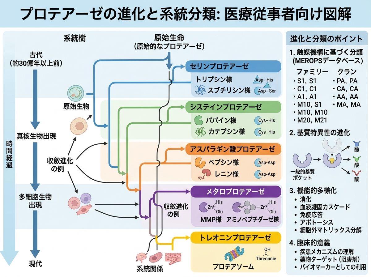 プロテアーゼの進化と系統分類