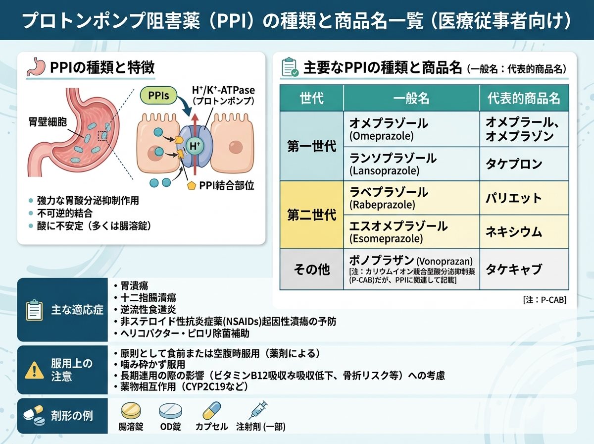 プロトンポンプ阻害薬の種類と商品名一覧