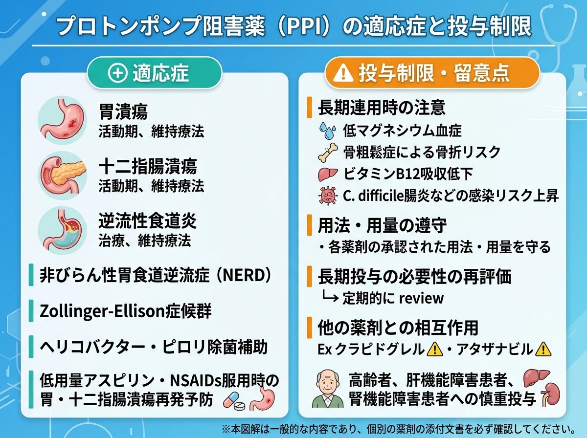 プロトンポンプ阻害薬の適応症と投与制限