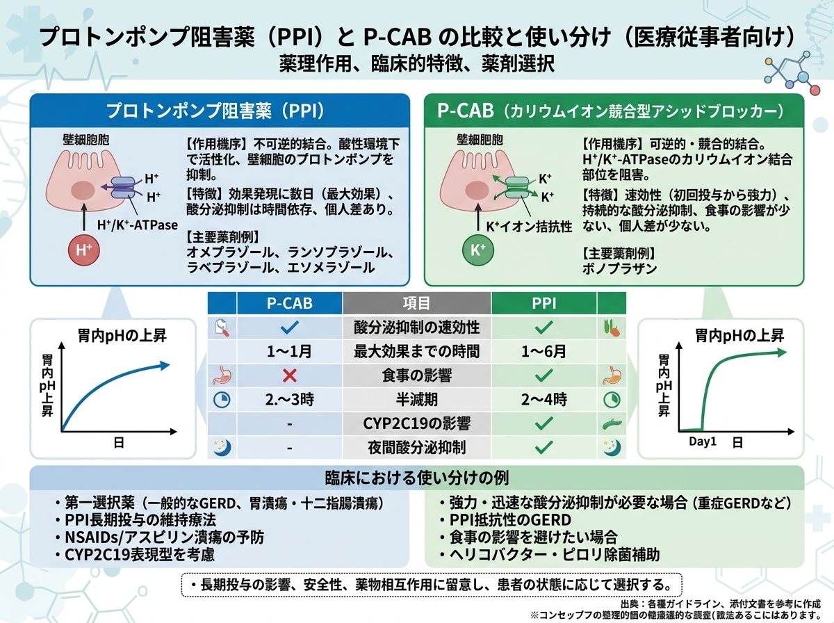 プロトンポンプ阻害薬とP-CABの比較と使い分け