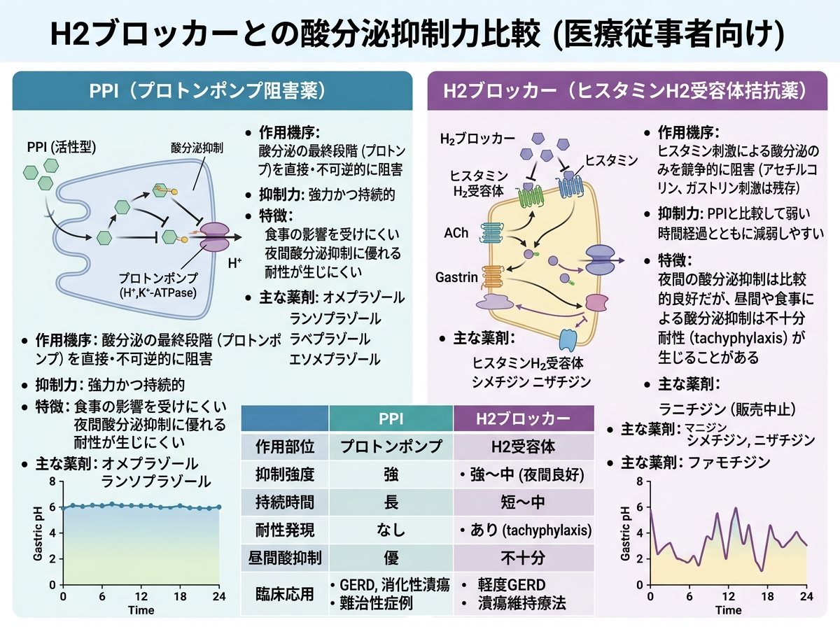 H2ブロッカーとの酸分泌抑制力比較