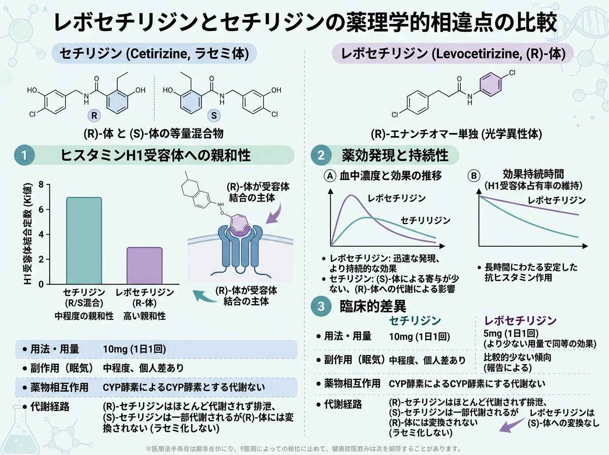 レボセチリジンとセチリジンの薬理学的相違点