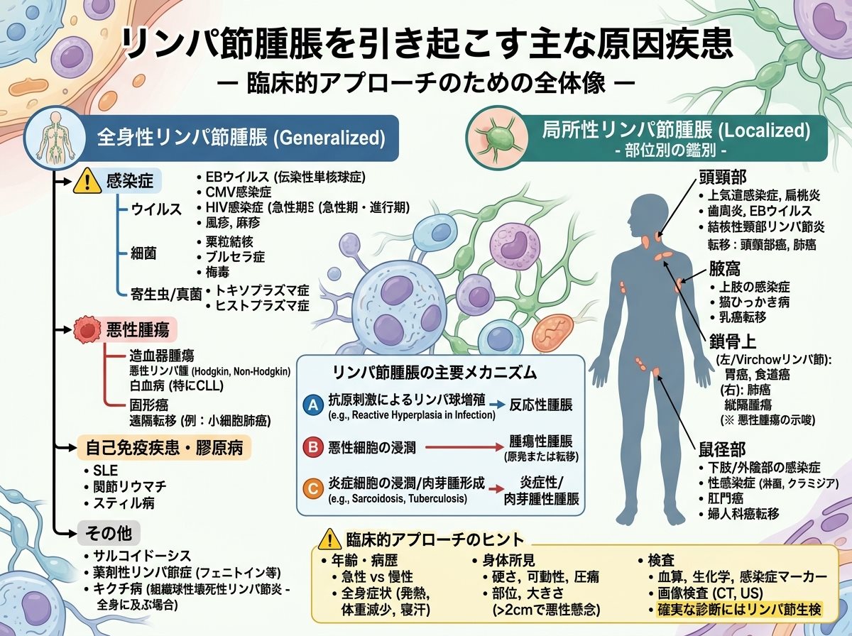 リンパ節腫脹を引き起こす主な原因疾患