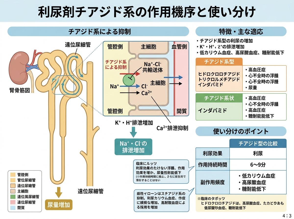 利尿剤チアジド系の作用機序と使い分け