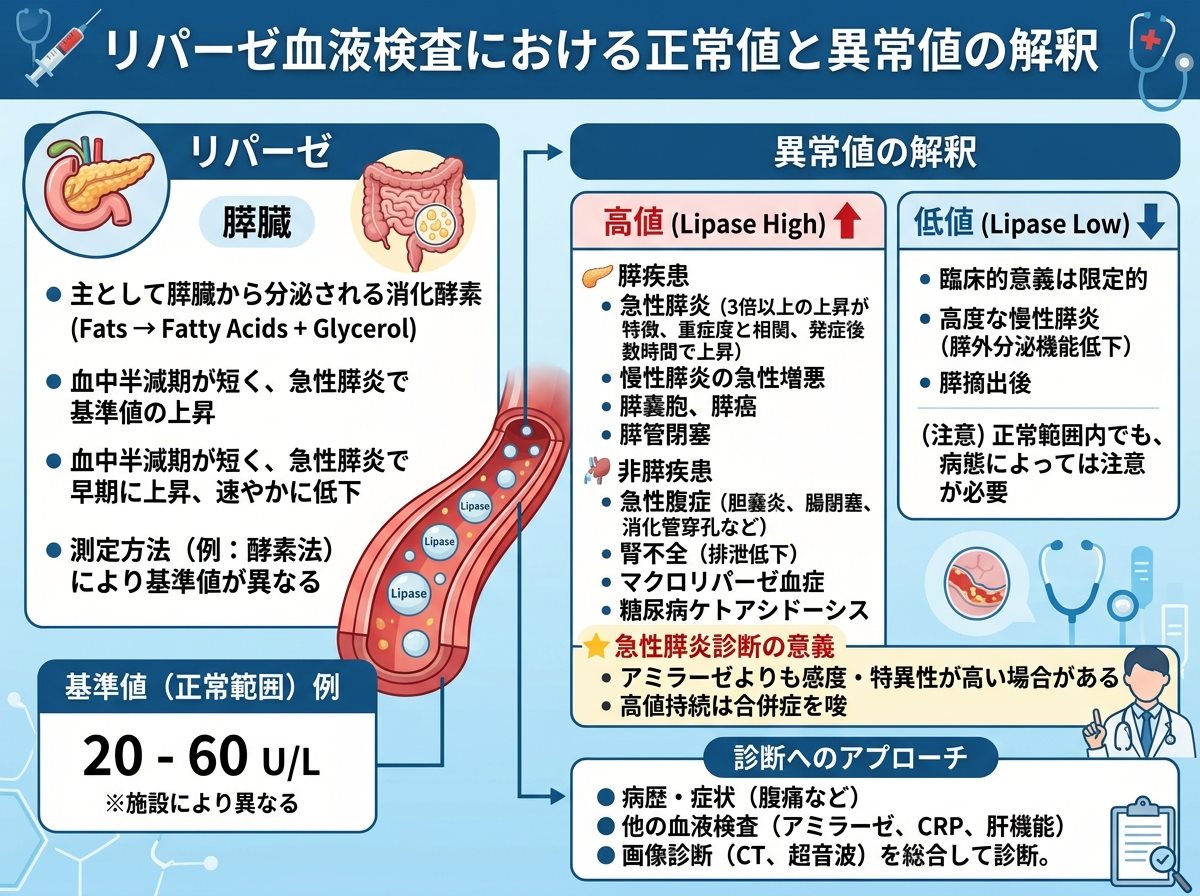 リパーゼ血液検査における正常値と異常値の解釈