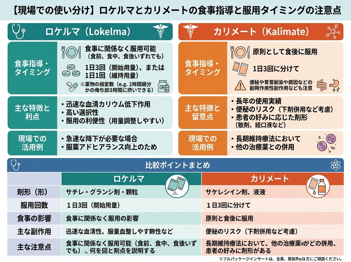 【現場での使い分け】ロケルマとカリメートの食事指導と服用タイミングの注意点