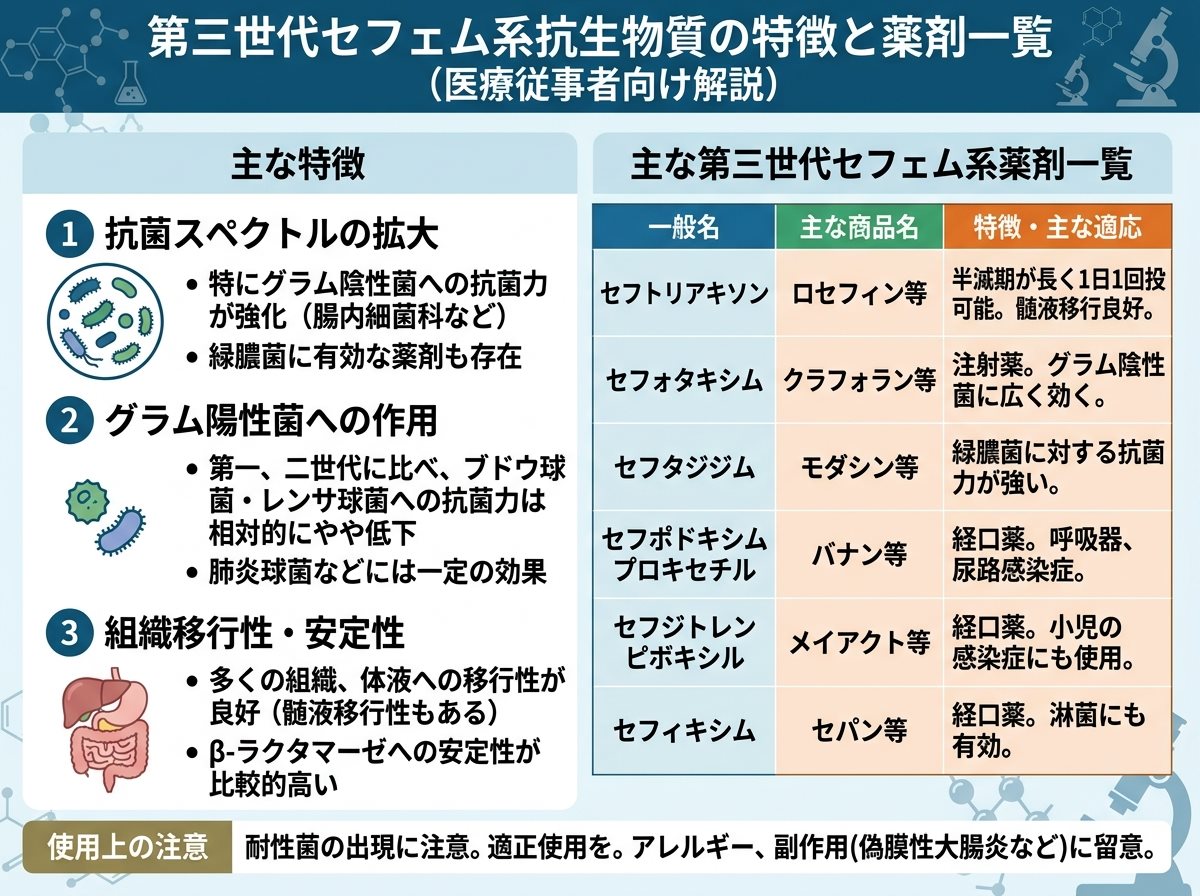 セフェム系抗生物質第三世代の特徴と薬剤一覧