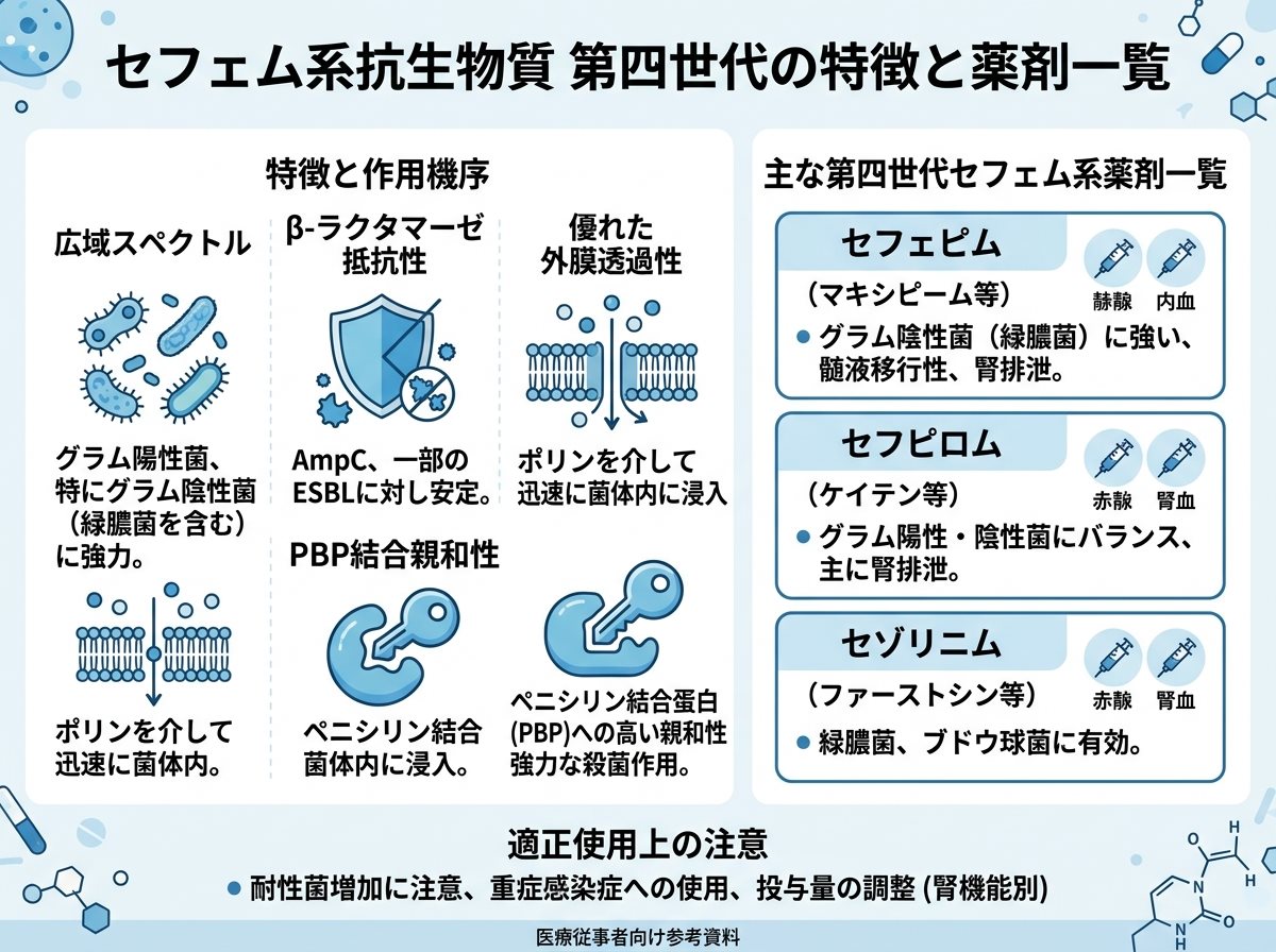 セフェム系抗生物質第四世代の特徴と薬剤一覧