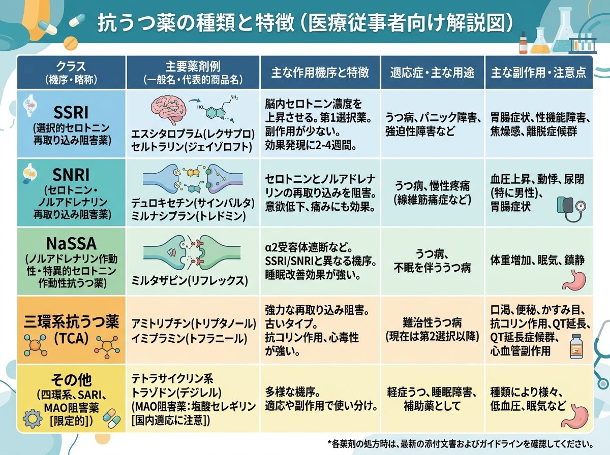 精神薬の抗うつ薬種類と特徴