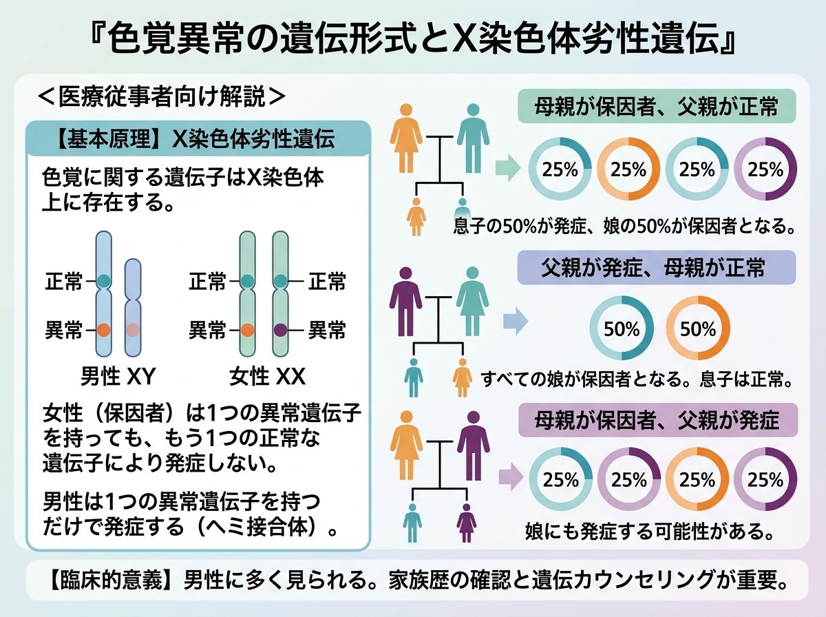 色覚異常の遺伝形式とX染色体劣性遺伝
