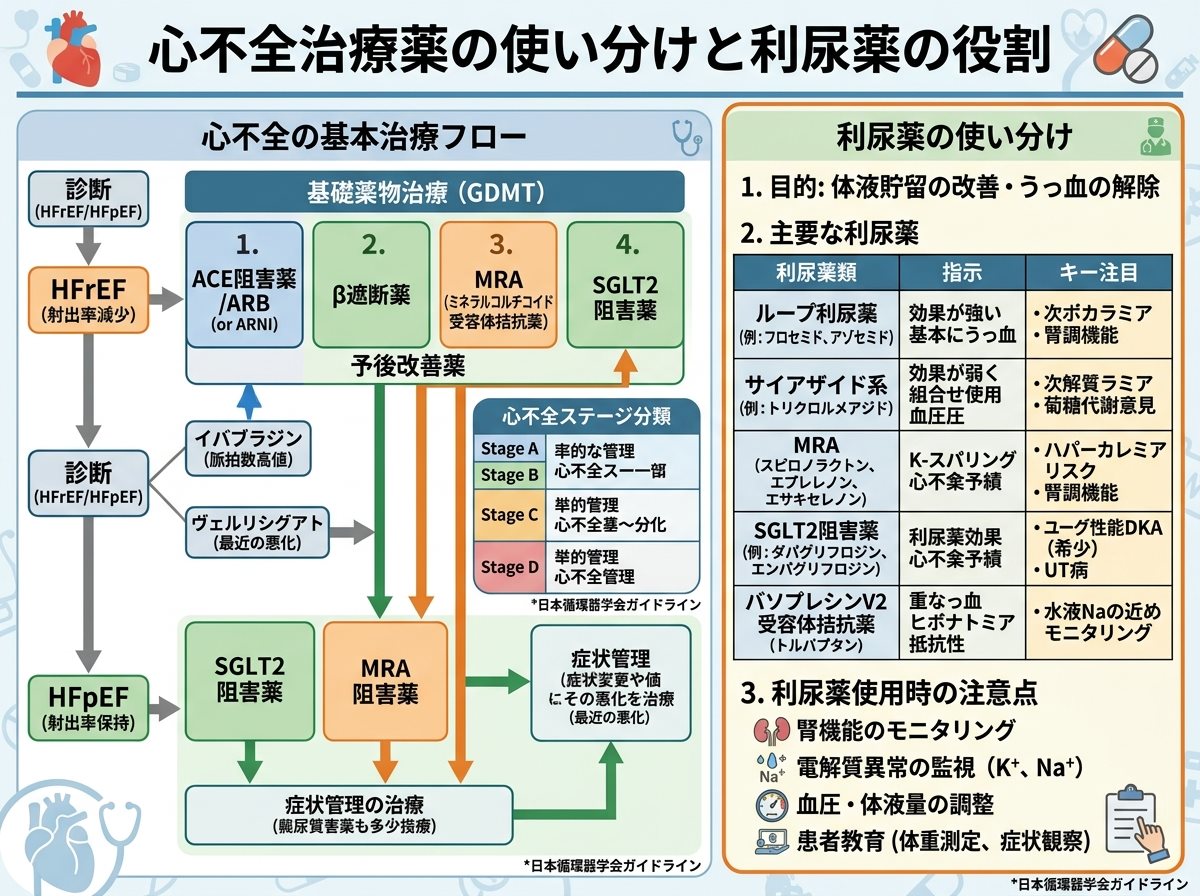 心不全の治療薬の使い分けと利尿薬