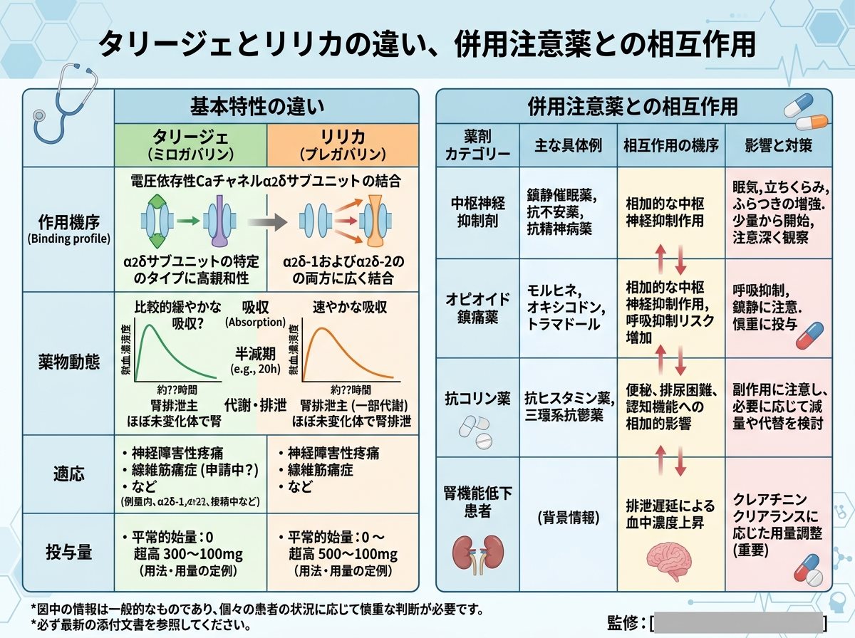 タリージェとリリカの違い、併用注意薬との相互作用