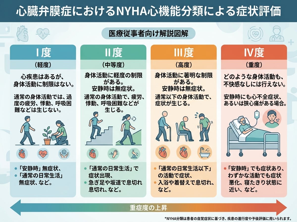 心臓弁膜症のNYHA心機能分類による症状評価