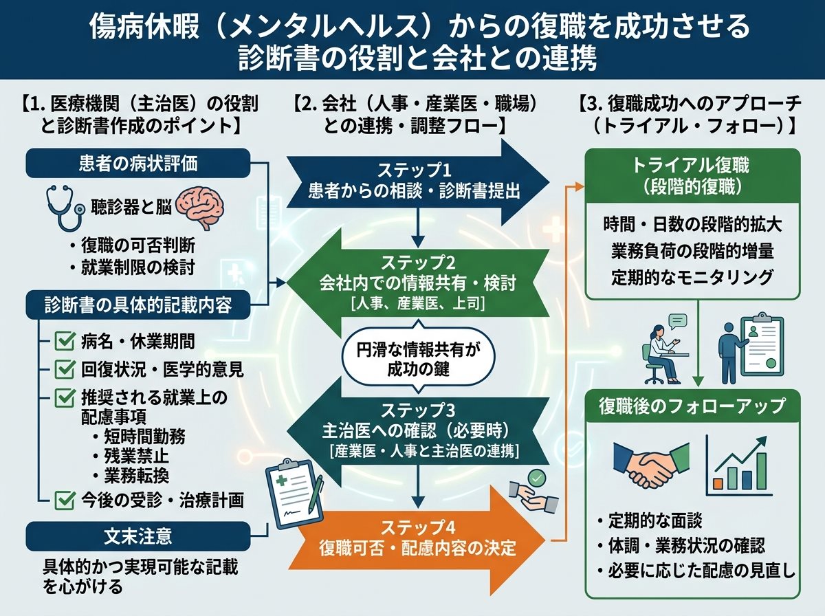傷病休暇（メンタルヘルス）からの復職を成功させる診断書の役割と会社との連携